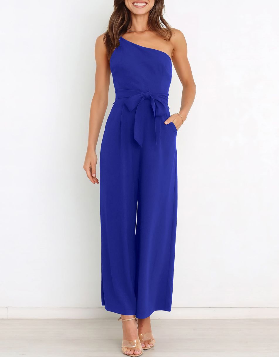 ANRABESS One Shoulder Sleeveless Wide Leg Jumpsuit