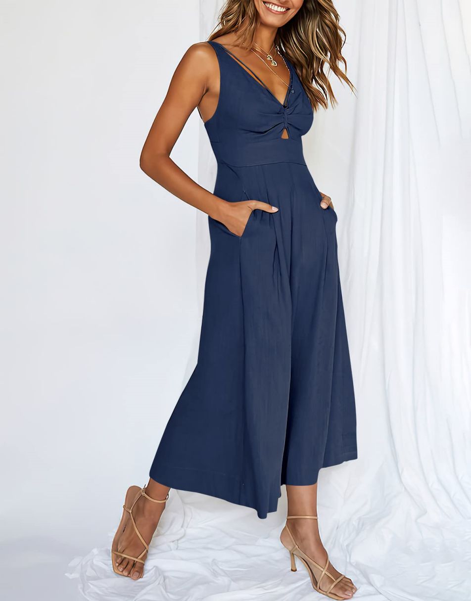 Addkaka Womens Short Sleeve Jumpsuits V Neck High Waist Belted Wide Leg  Rompers, Blue, Medium (USAD643934-5-M) : : Clothing, Shoes &  Accessories