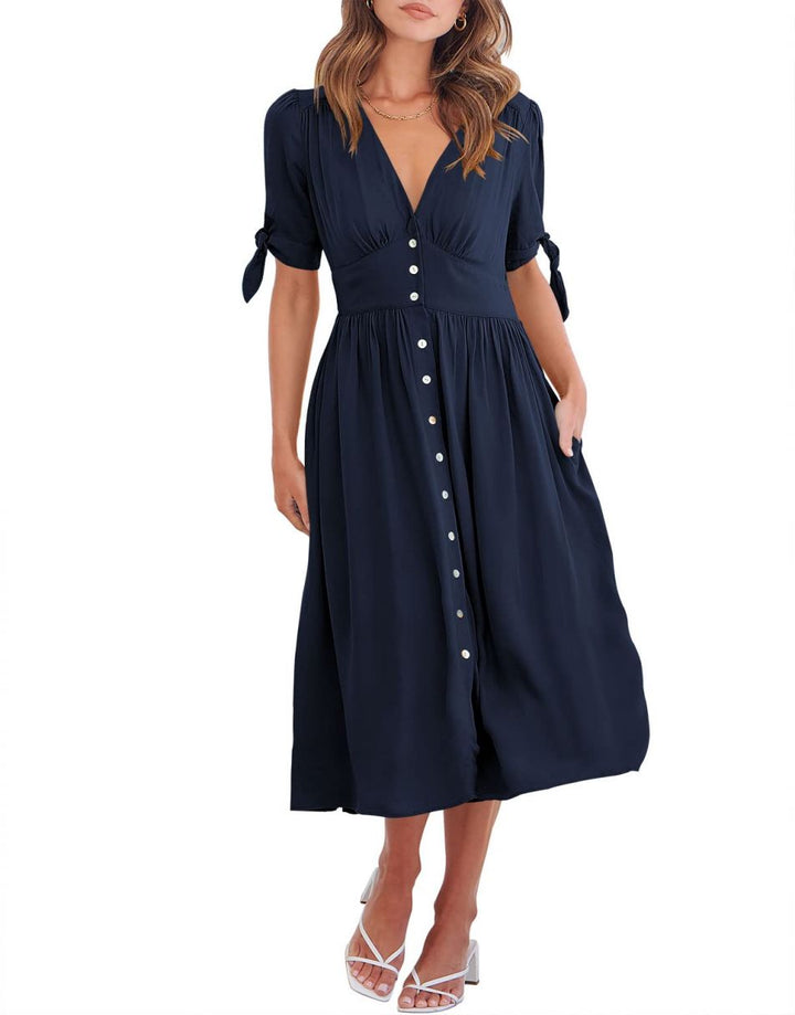 ANRABESS Women’s 2023 Summer Deep V Neck Button Down A-Line Midi Dress