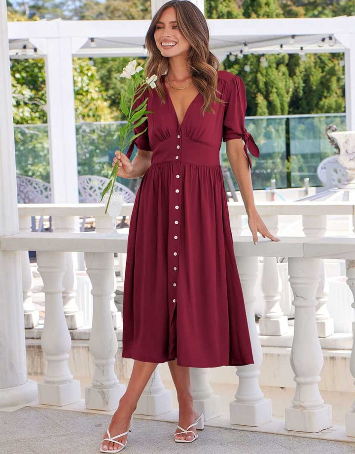 ANRABESS Women’s 2023 Summer Deep V Neck Button Down A-Line Midi Dress