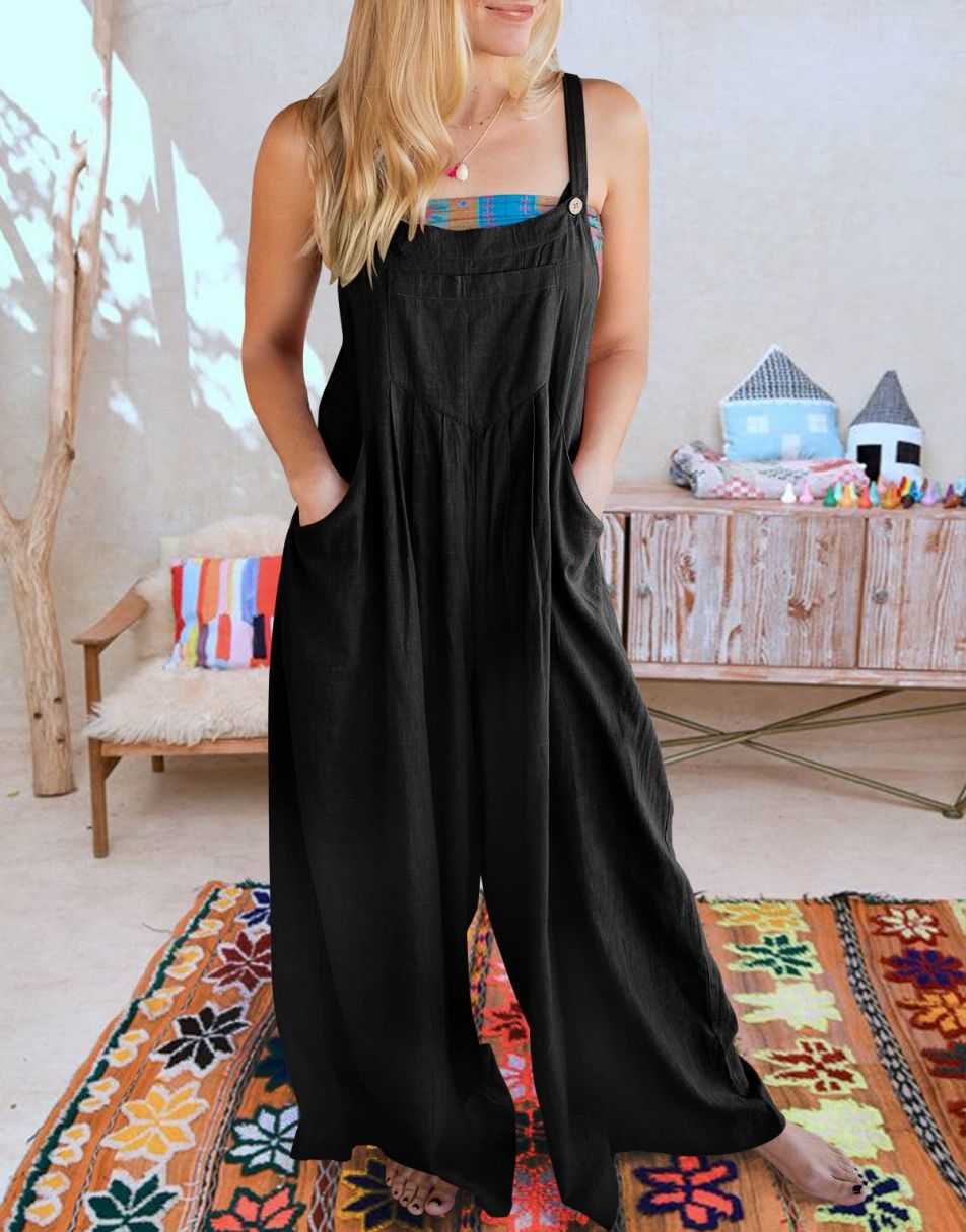 ANRABESS Women's Overalls Jumpsuit Casual Loose Sleeveless Adjustable Straps Bib Wide Leg Outfits with Pockets