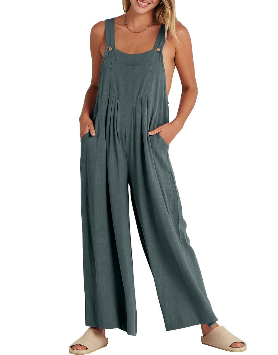 ANRABESS Women's Overalls Jumpsuit Casual Loose Sleeveless Adjustable Straps Bib Wide Leg Outfits with Pockets