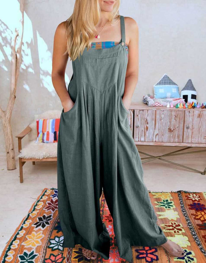 ANRABESS Women's Overalls Jumpsuit Casual Loose Sleeveless Adjustable Straps Bib Wide Leg Outfits with Pockets