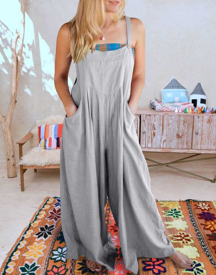 ANRABESS Women's Overalls Jumpsuit Casual Loose Sleeveless Adjustable Straps Bib Wide Leg Outfits with Pockets