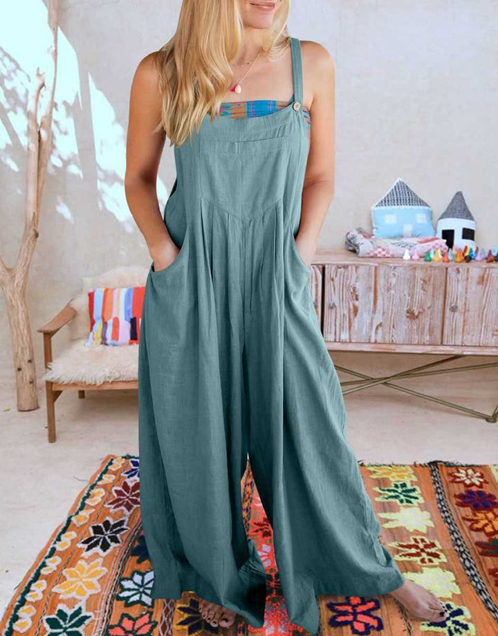 ANRABESS Women's Overalls Jumpsuit Casual Loose Sleeveless Adjustable Straps Bib Wide Leg Outfits with Pockets