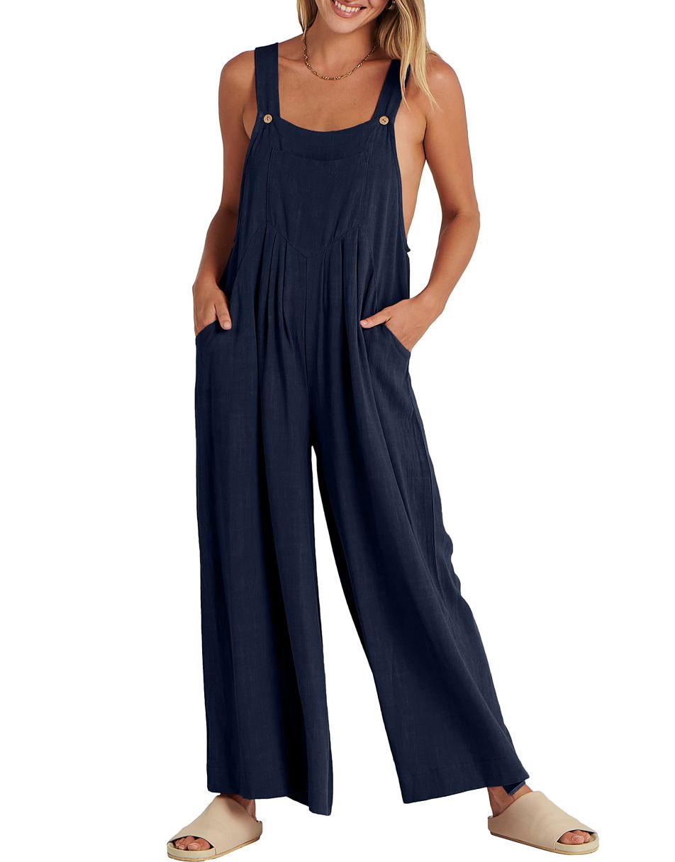 ANRABESS Women's Overalls Jumpsuit Casual Loose Sleeveless Adjustable Straps Bib Wide Leg Outfits with Pockets