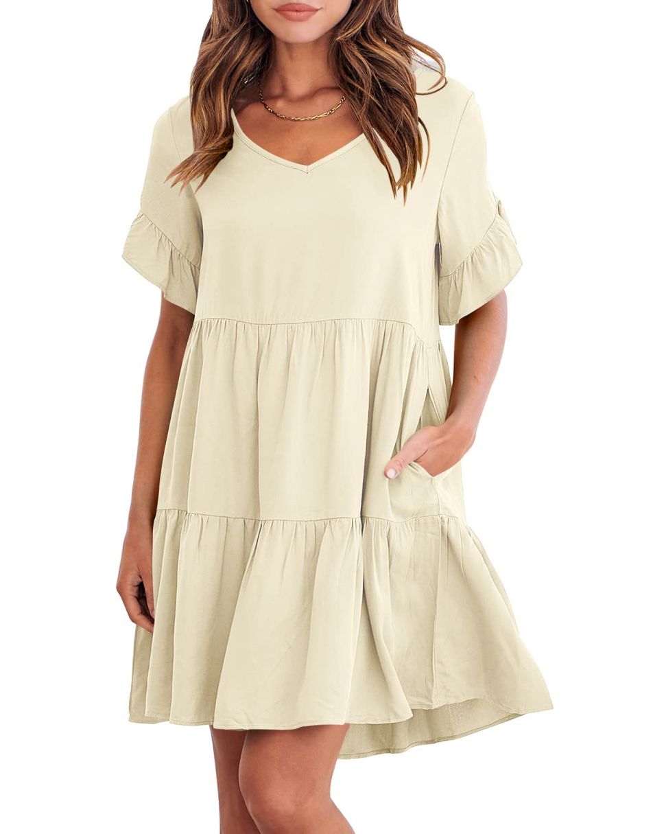 ANRABESS Women’s Summer Casual Ruffle Tiered Mini Beach Dress