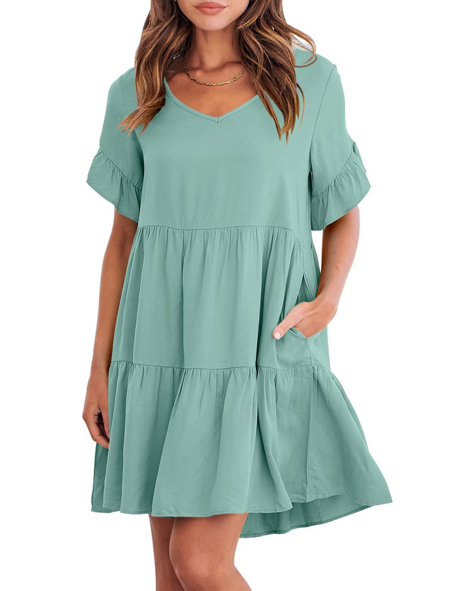 ANRABESS Women’s Summer Casual Ruffle Tiered Mini Beach Dress