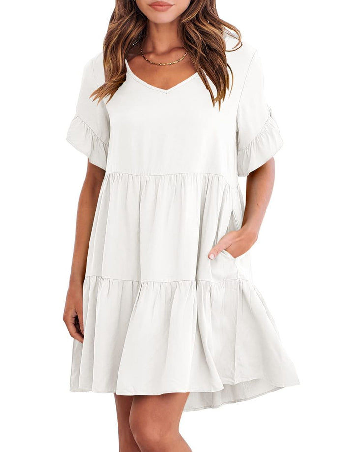 ANRABESS Women’s Summer Casual Ruffle Tiered Mini Beach Dress