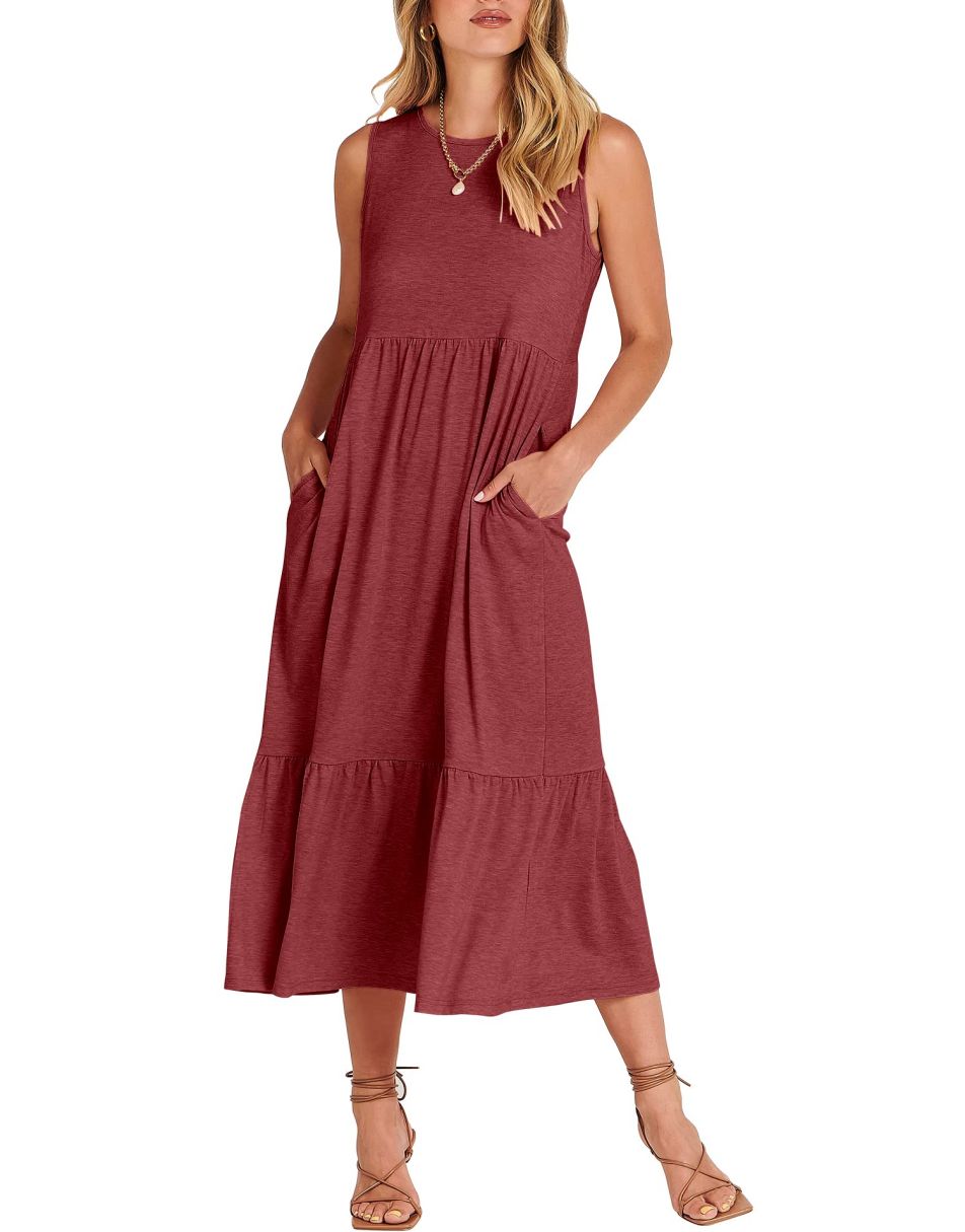 ANRABESS Tiered Fit & Flare Maxi Sundress with Pockets ANRABESS Tiered Fit & Flare Maxi Sundress with Pockets
