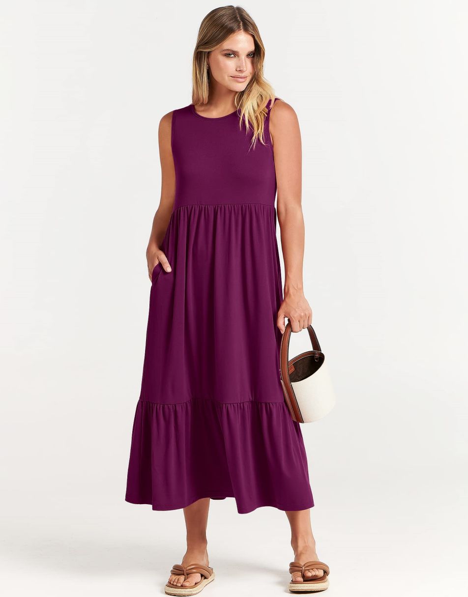 ANRABESS Tiered Fit & Flare Maxi Sundress with Pockets ANRABESS Tiered Fit & Flare Maxi Sundress with Pockets