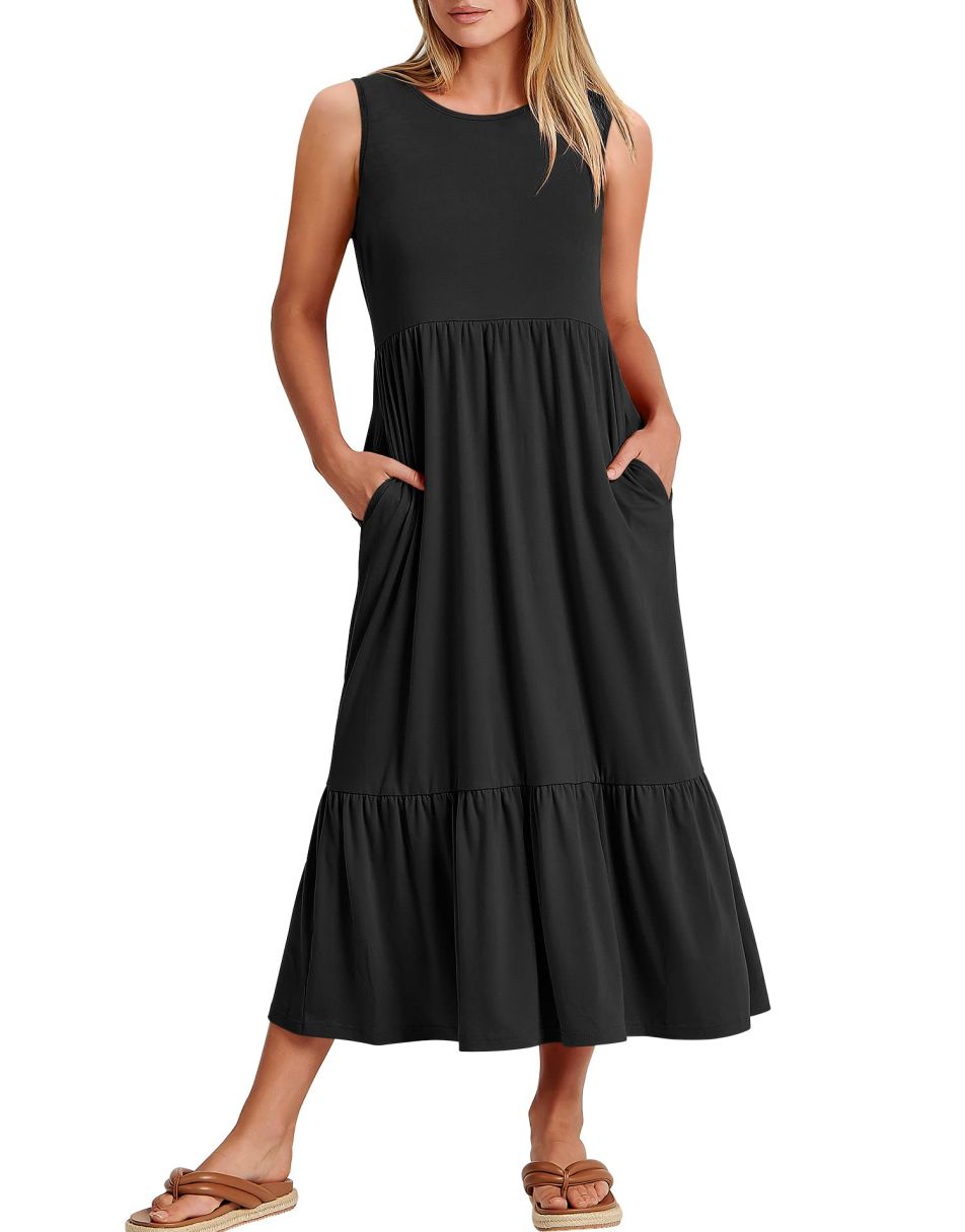 ANRABESS Tiered Fit & Flare Maxi Sundress with Pockets ANRABESS Tiered Fit & Flare Maxi Sundress with Pockets