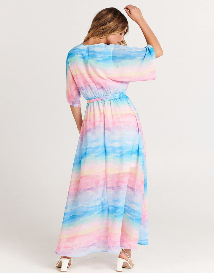 ANRABESS Women’s Summer Loose Kimono Wrap V Neck 3/4 Sleeve Floral Print Slit Long Dresses