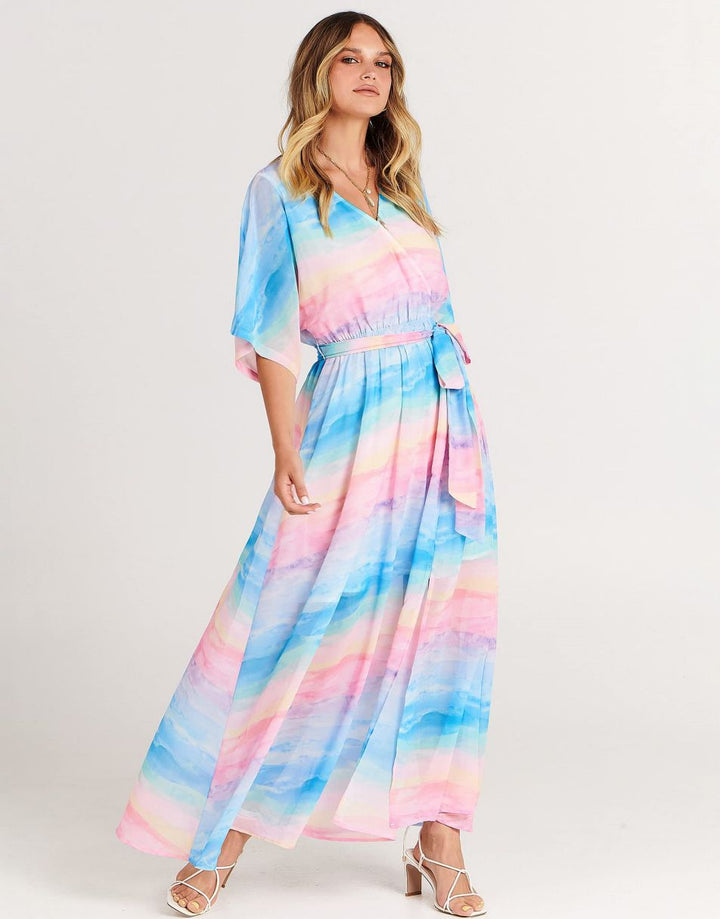 ANRABESS Women’s Summer Loose Kimono Wrap V Neck 3/4 Sleeve Floral Print Slit Long Dresses