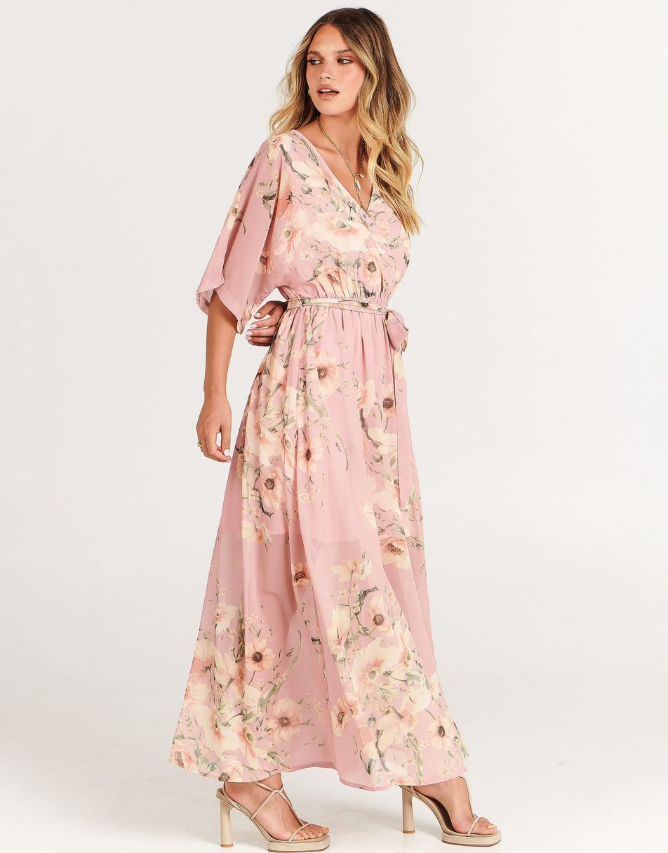 ANRABESS Women’s Summer Loose Kimono Wrap V Neck 3/4 Sleeve Floral Print Slit Long Dresses