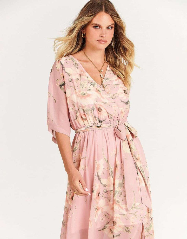 ANRABESS Women’s Summer Loose Kimono Wrap V Neck 3/4 Sleeve Floral Print Slit Long Dresses