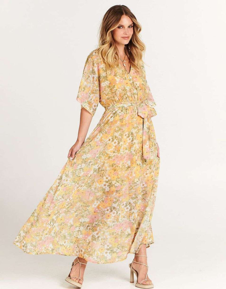 ANRABESS Women’s Summer Loose Kimono Wrap V Neck 3/4 Sleeve Floral Print Slit Long Dresses