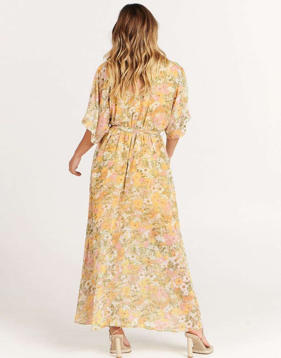 ANRABESS Women’s Summer Loose Kimono Wrap V Neck 3/4 Sleeve Floral Print Slit Long Dresses