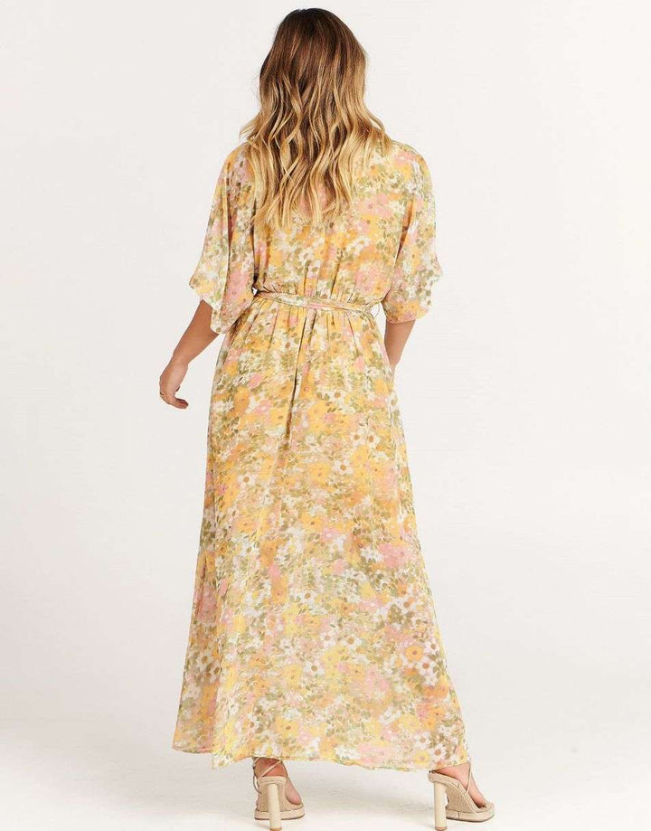 ANRABESS Women’s Summer Loose Kimono Wrap V Neck 3/4 Sleeve Floral Print Slit Long Dresses