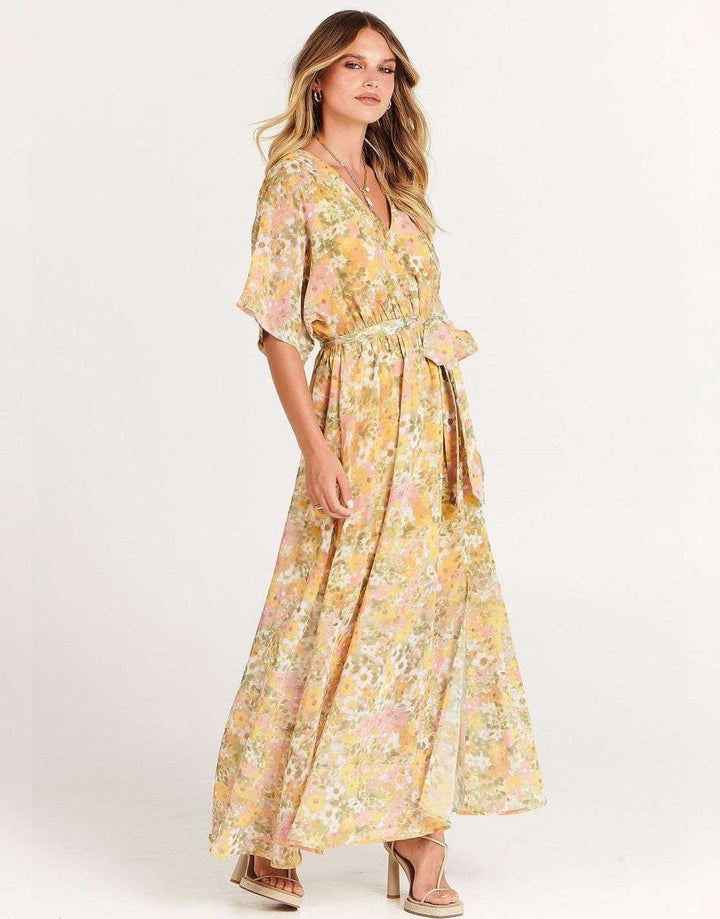 ANRABESS Women’s Summer Loose Kimono Wrap V Neck 3/4 Sleeve Floral Print Slit Long Dresses