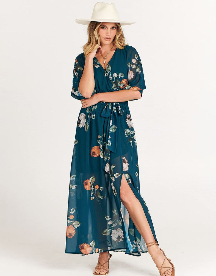 ANRABESS Women’s Summer Loose Kimono Wrap V Neck 3/4 Sleeve Floral Print Slit Long Dresses