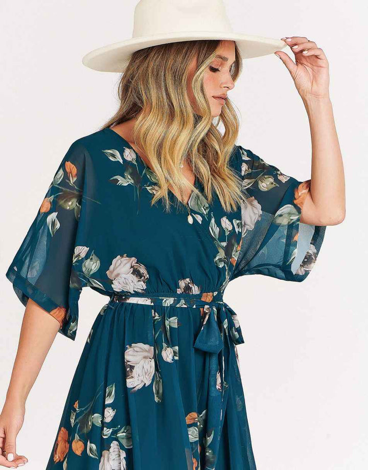 ANRABESS Women’s Summer Loose Kimono Wrap V Neck 3/4 Sleeve Floral Print Slit Long Dresses