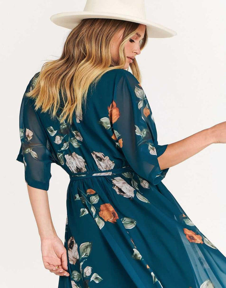 ANRABESS Women’s Summer Loose Kimono Wrap V Neck 3/4 Sleeve Floral Print Slit Long Dresses