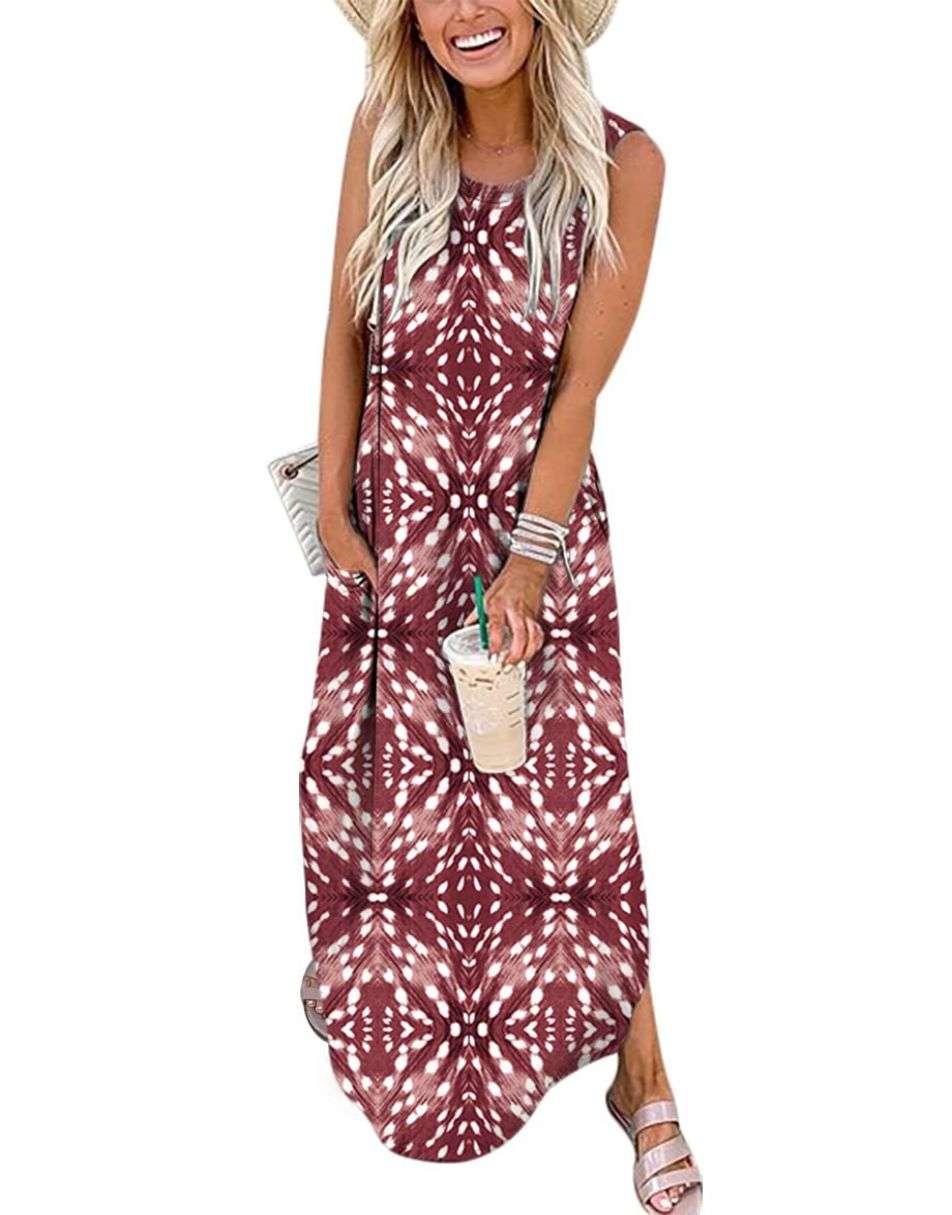 ANRABESS Women's Sleeveless Summer Loose Floral Print Maxi Dresses Casual  Long Dresses with Pockets A19zhuyelv-S at  Women's Clothing store