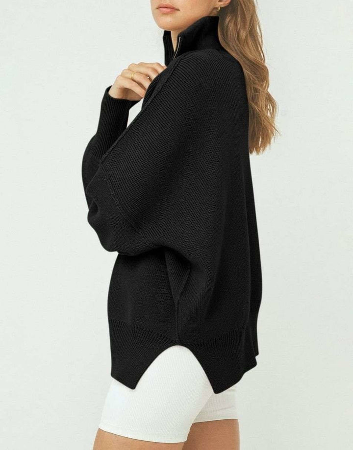 ANRABESS Women's Oversized Sweater 2023 Fall Long Sleeve Quarter Zipper Collar Drop Shoulder Slouchy Pullover Tops