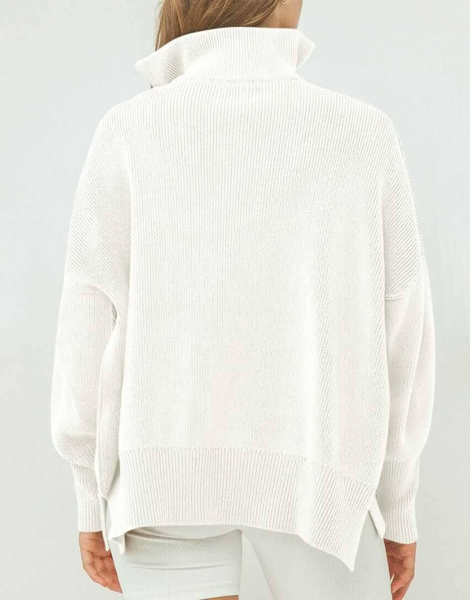 ANRABESS Women's Oversized Sweater 2023 Fall Long Sleeve Quarter Zipper Collar Drop Shoulder Slouchy Pullover Tops