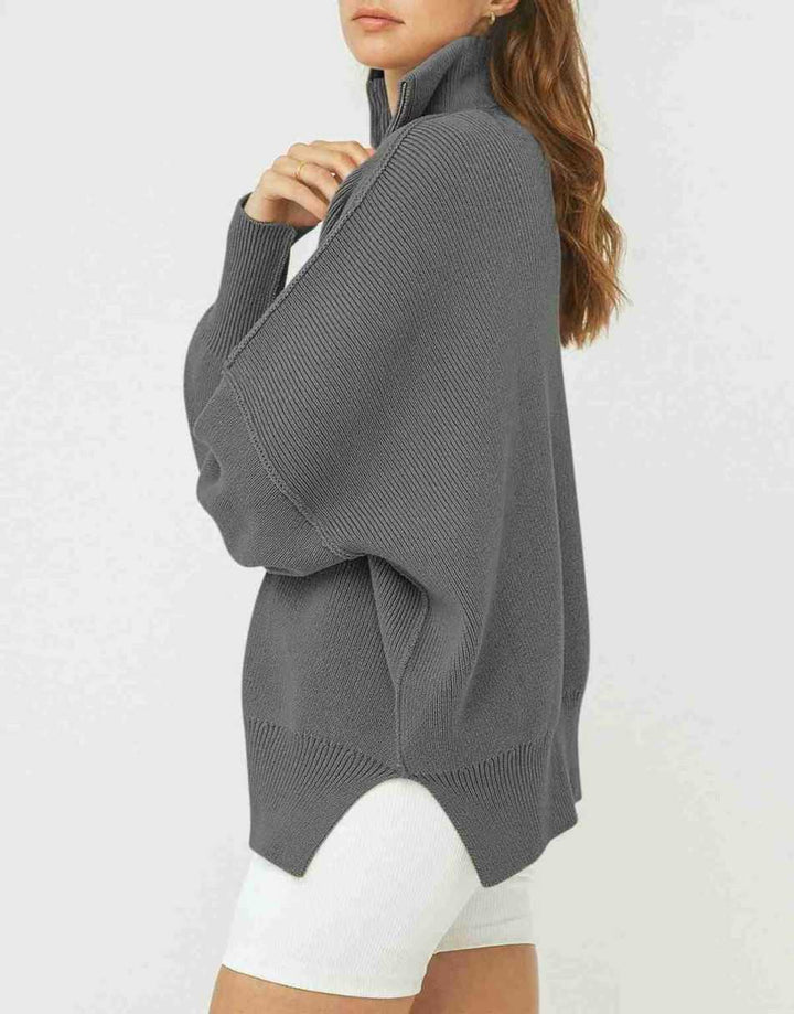 ANRABESS Women's Oversized Sweater 2023 Fall Long Sleeve Quarter Zipper Collar Drop Shoulder Slouchy Pullover Tops