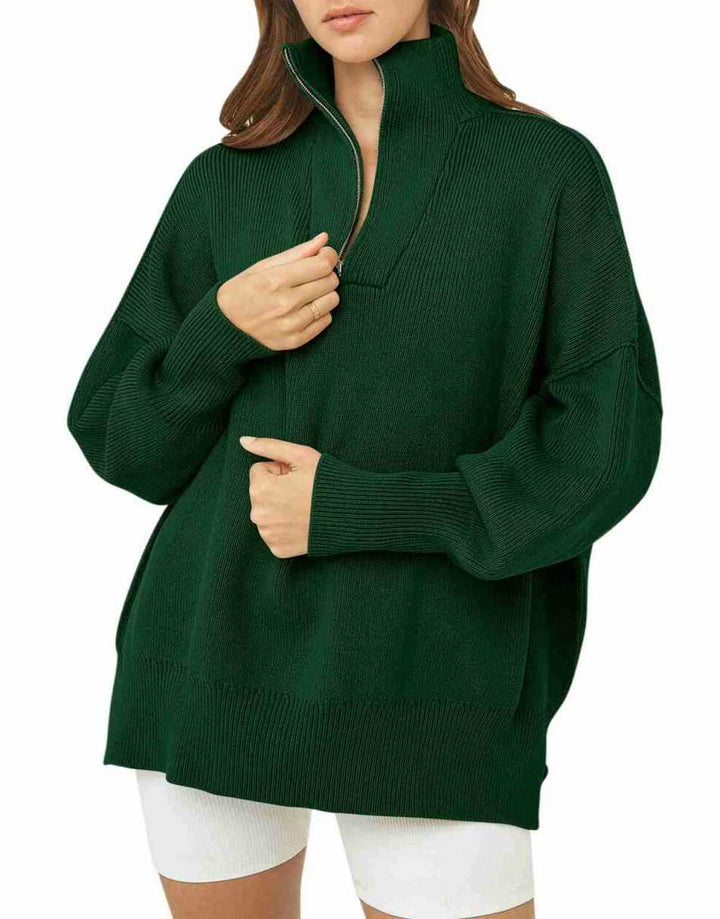 ANRABESS Women's Oversized Sweater 2023 Fall Long Sleeve Quarter Zipper Collar Drop Shoulder Slouchy Pullover Tops