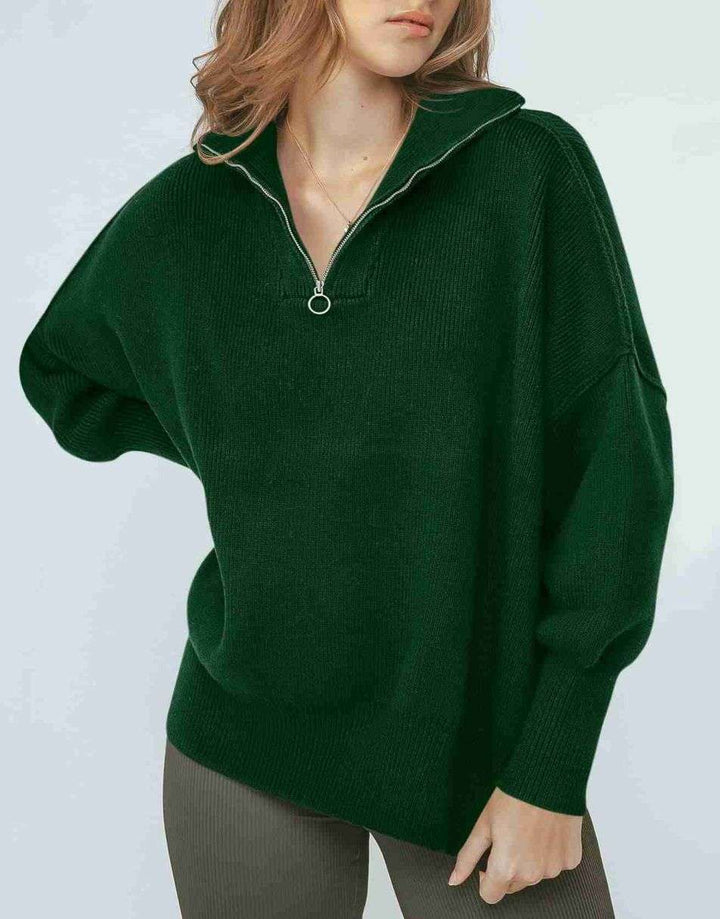 ANRABESS Women's Oversized Sweater 2023 Fall Long Sleeve Quarter Zipper Collar Drop Shoulder Slouchy Pullover Tops