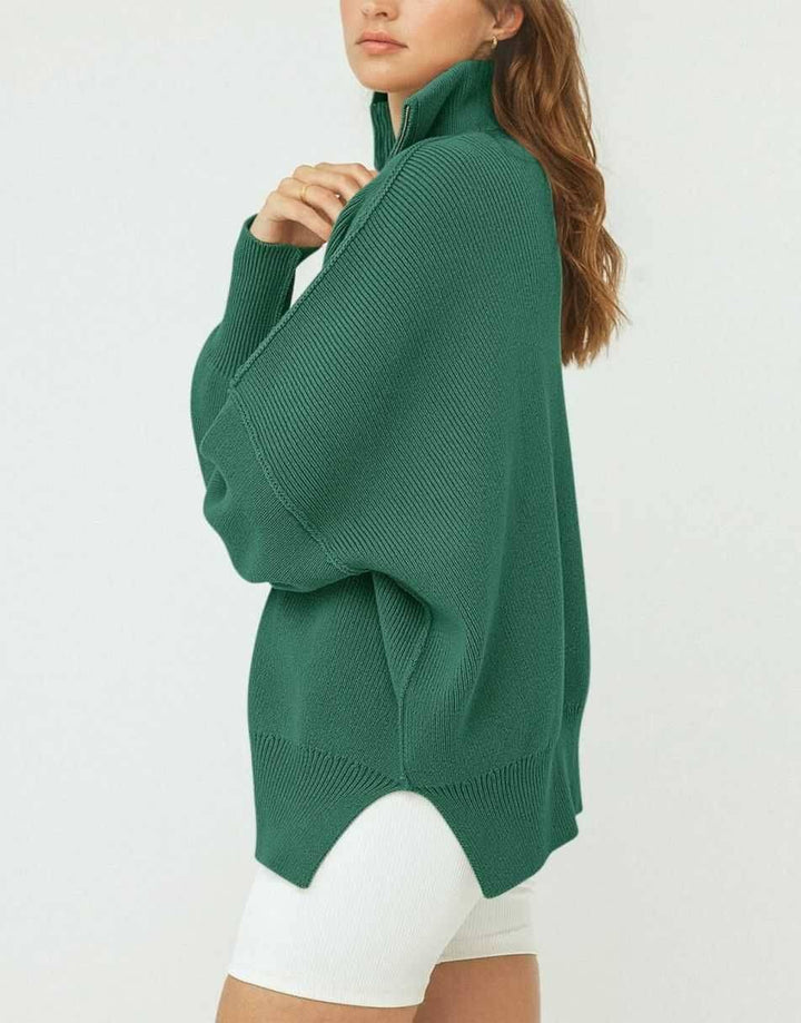 ANRABESS Women's Oversized Sweater 2023 Fall Long Sleeve Quarter Zipper Collar Drop Shoulder Slouchy Pullover Tops