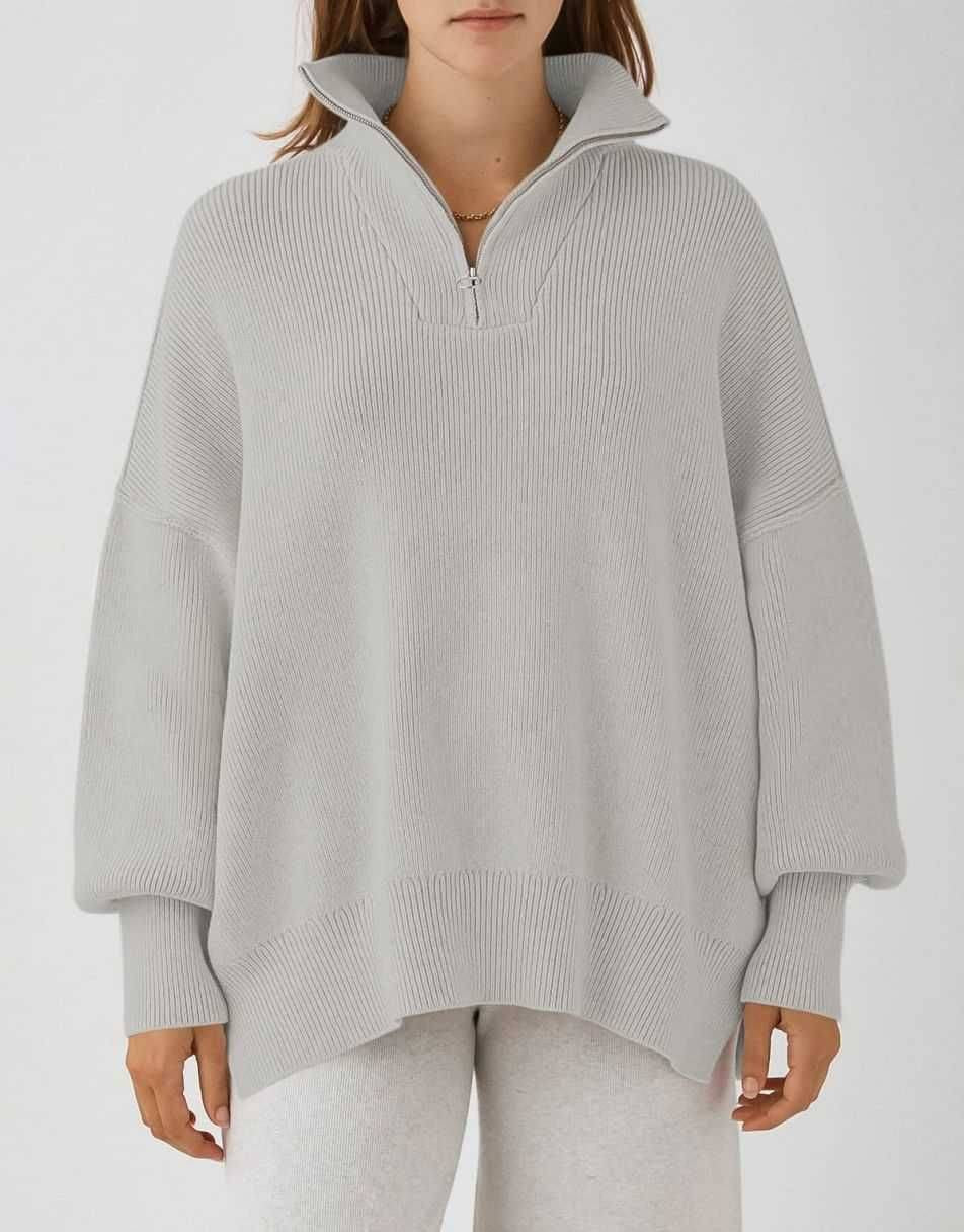 ANRABESS Women's Oversized Sweater 2023 Fall Long Sleeve Quarter Zipper Collar Drop Shoulder Slouchy Pullover Tops