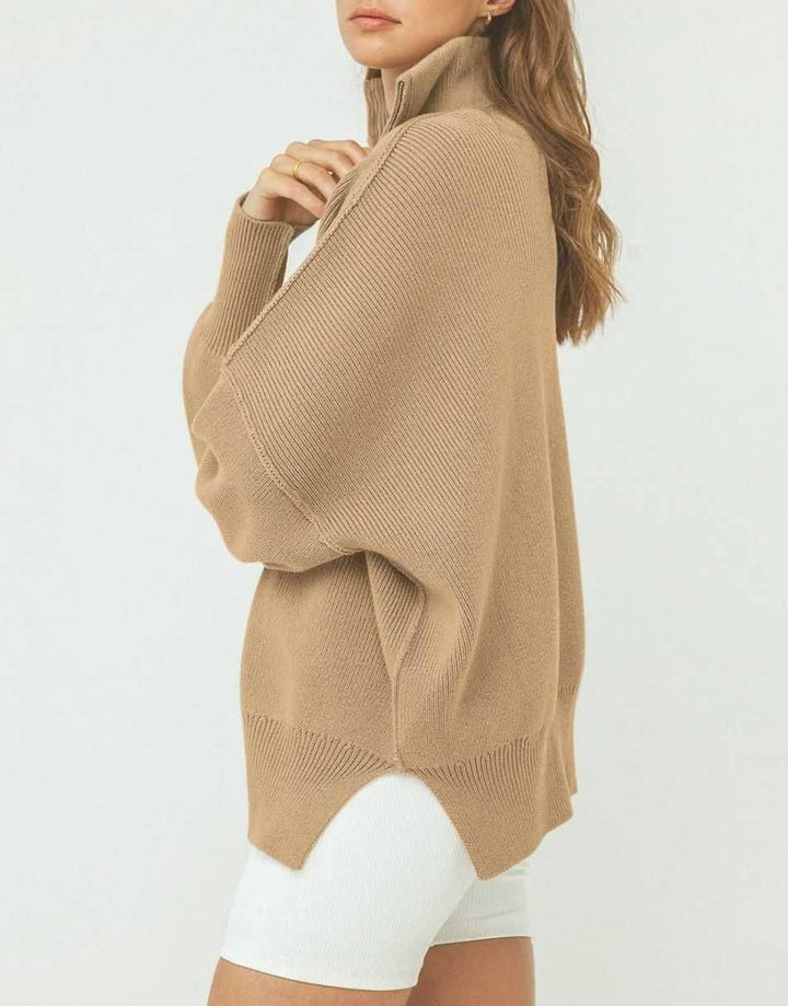 ANRABESS Women's Oversized Sweater 2023 Fall Long Sleeve Quarter Zipper Collar Drop Shoulder Slouchy Pullover Tops