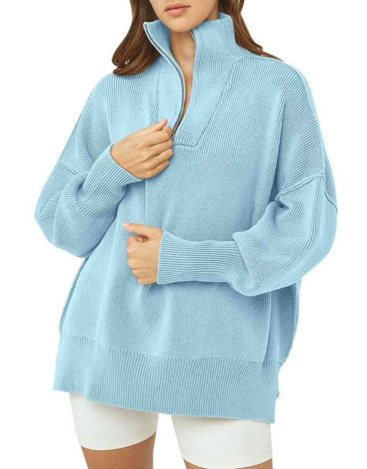 ANRABESS Women's Oversized Sweater 2023 Fall Long Sleeve Quarter Zipper Collar Drop Shoulder Slouchy Pullover Tops