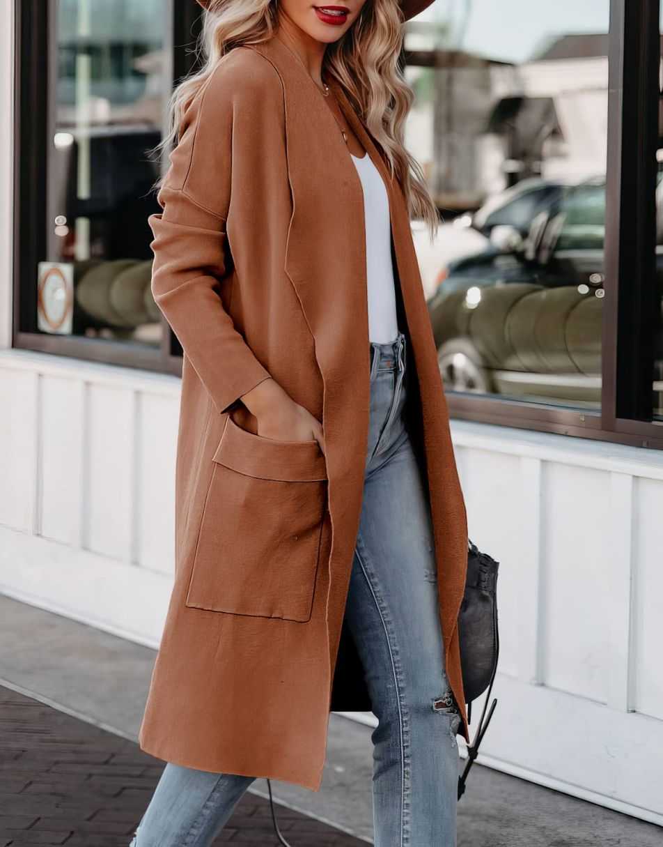 Fashion Women’s Casual Suede Cardigan Long Sleeve Solid Trench Open Front Coat