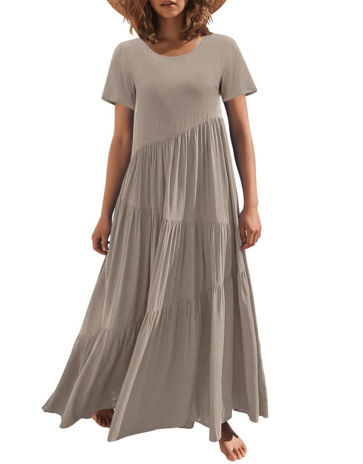 Anrabess Casual Loose Asymmetric Swing Tiered Beach Long Dresses