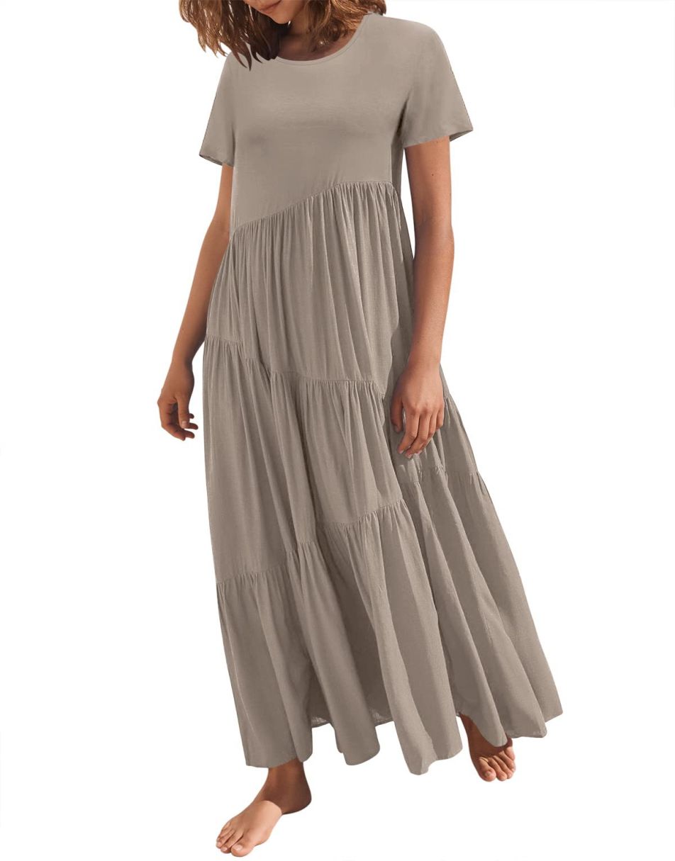 Anrabess Casual Loose Asymmetric Swing Tiered Beach Long Dresses