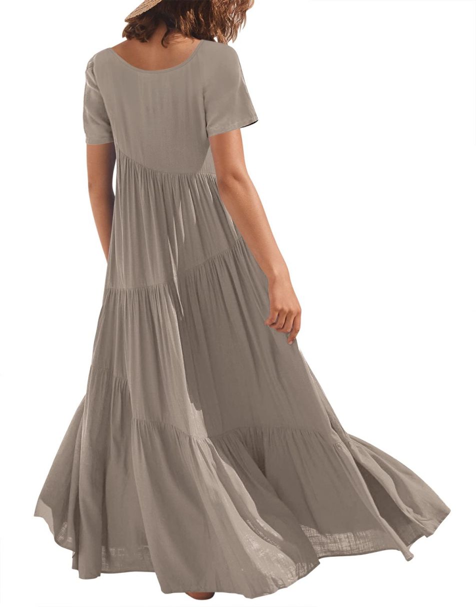 Anrabess Casual Loose Asymmetric Swing Tiered Beach Long Dresses