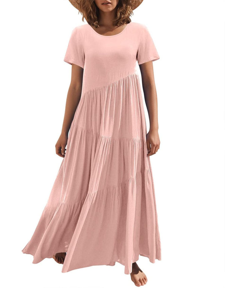 Anrabess Casual Loose Asymmetric Swing Tiered Beach Long Dresses