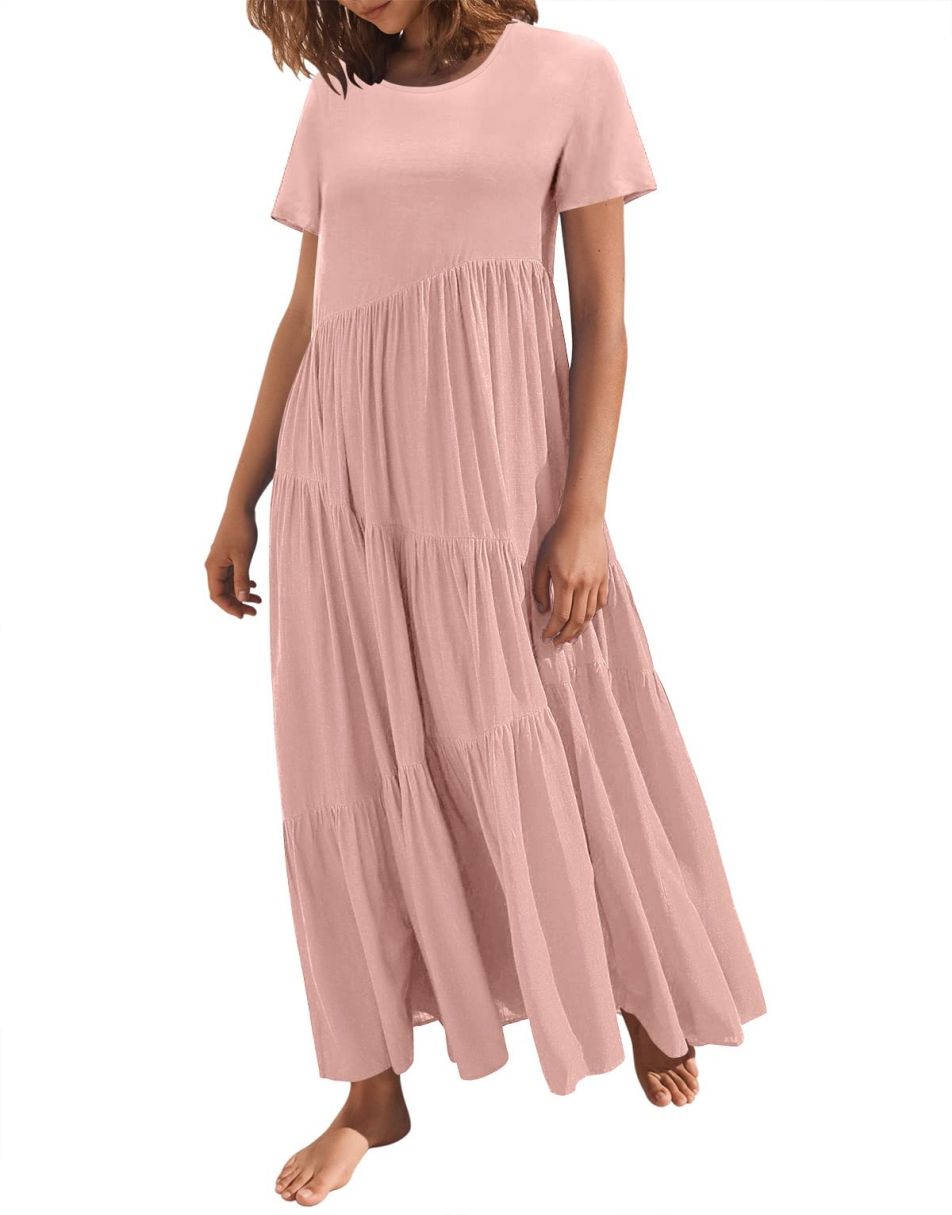 Anrabess Casual Loose Asymmetric Swing Tiered Beach Long Dresses