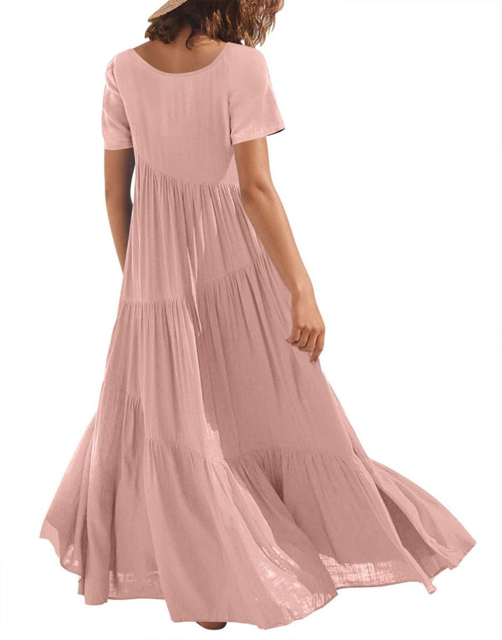 Anrabess Casual Loose Asymmetric Swing Tiered Beach Long Dresses