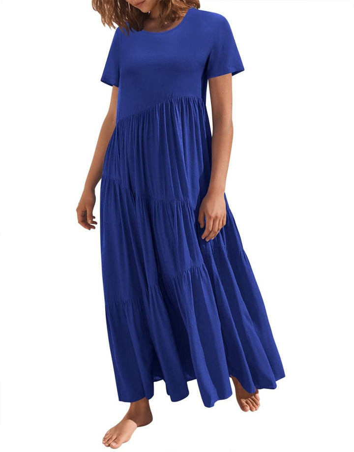 Anrabess Casual Loose Asymmetric Swing Tiered Beach Long Dresses