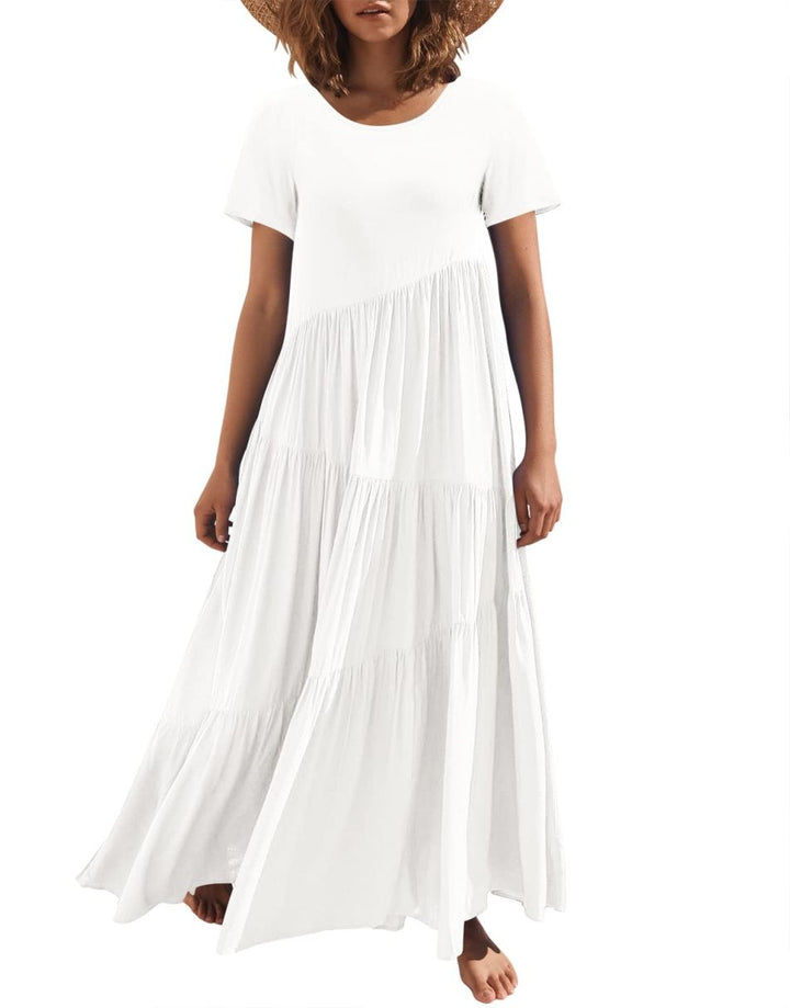 Anrabess Casual Loose Asymmetric Swing Tiered Beach Long Dresses