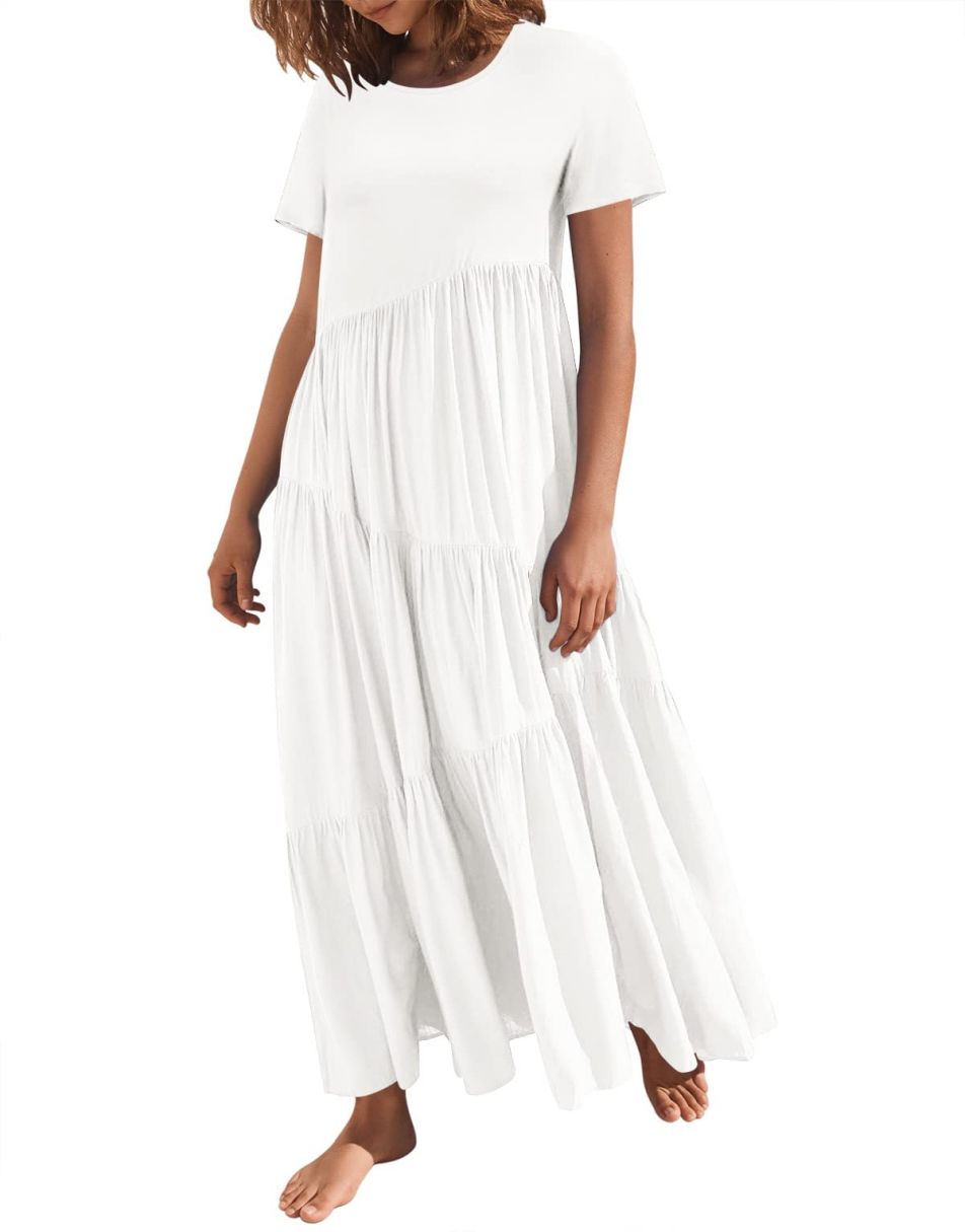 Anrabess Casual Loose Asymmetric Swing Tiered Beach Long Dresses