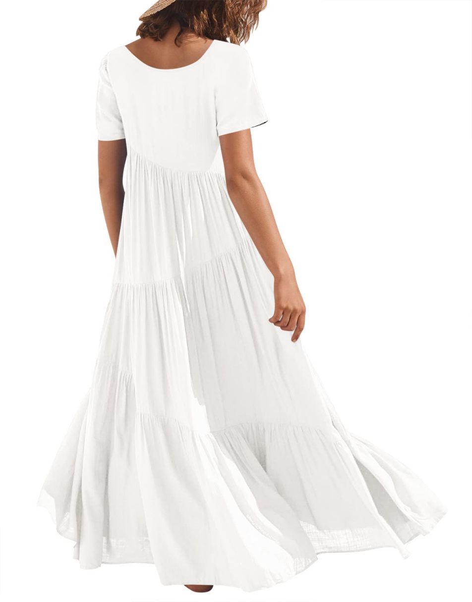 Anrabess Casual Loose Asymmetric Swing Tiered Beach Long Dresses