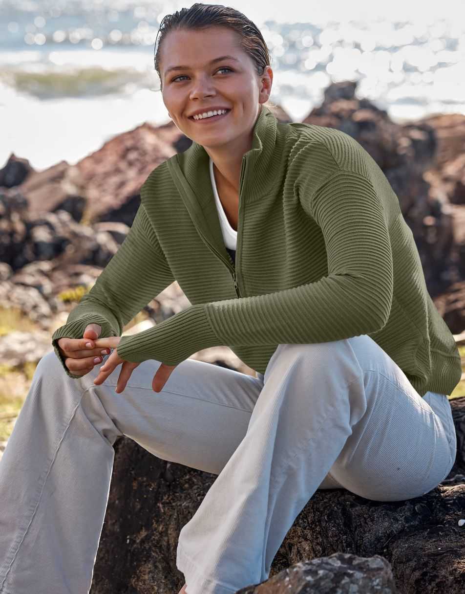 ANRABESS Women's 2023 Fall Winter Sweater Half Zip Zipper V Neck