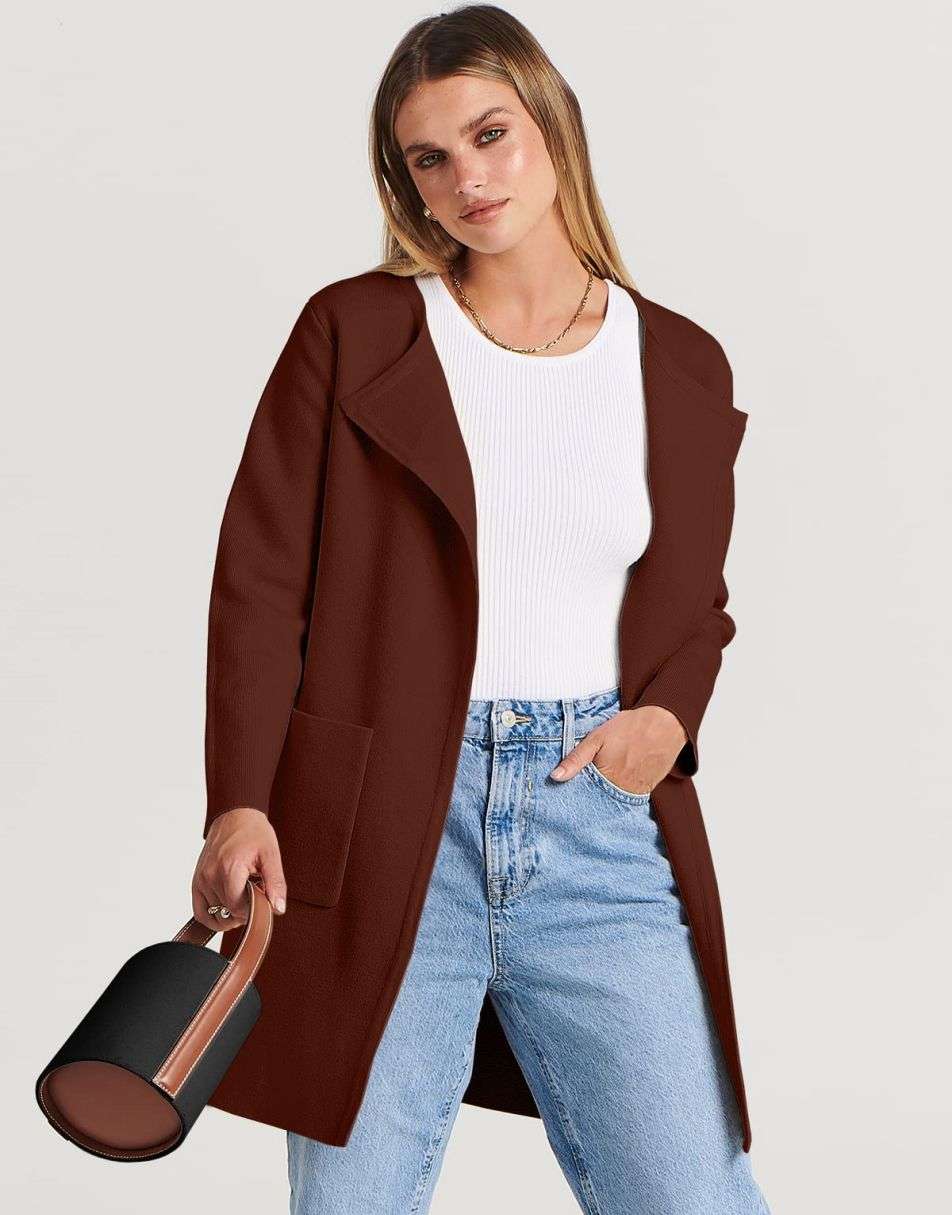 Buy Micoson Women's Long Sleeve Cardigan Coat Casual Button Down Warm Fuzzy  Fleece Jacket Oversized Winter Outwear with Pockets, Coffee, Small at  Amazon.in